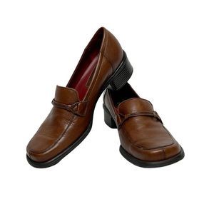 Naturalizer classic brown leather block heeled square toe loafers size 7.5